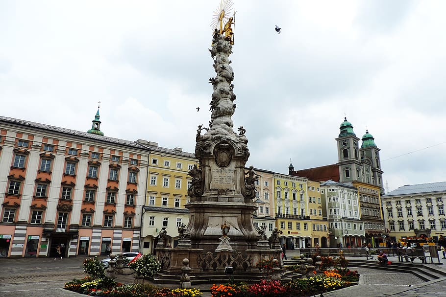 linz, holy trinity column, plague column, sculpture, architecture HD wallpaper
