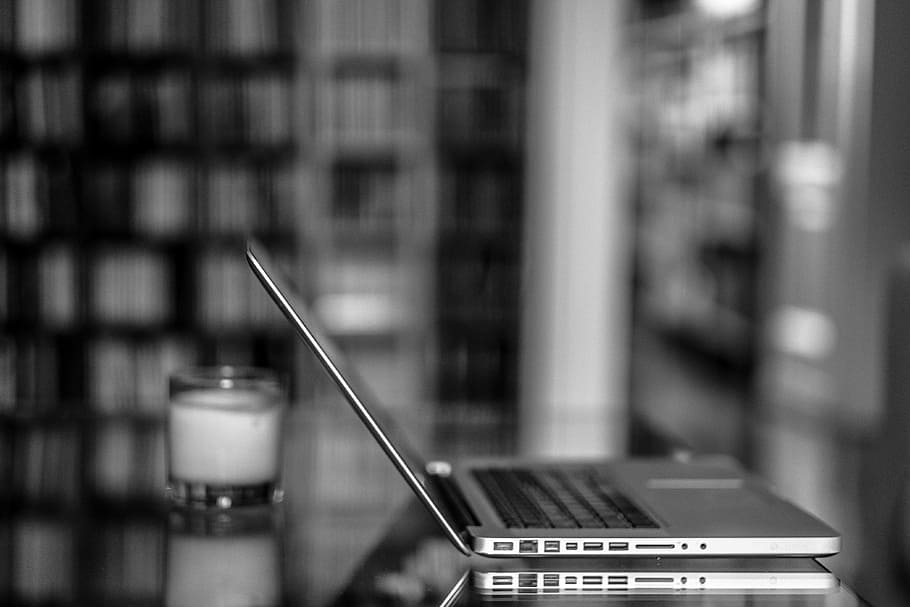 selective focus grayscale photography of opened laptop, apple HD wallpaper