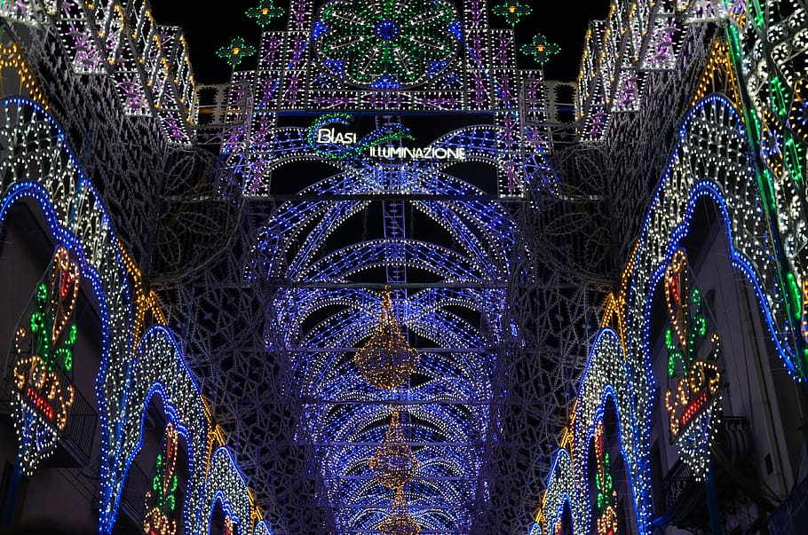 Solofra, Feast, Illuminations, Lights, show, colors, movement HD wallpaper