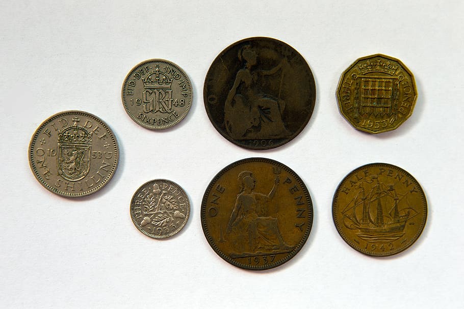 british coinage, reverse faces, pre-decimalisation, soiled HD wallpaper