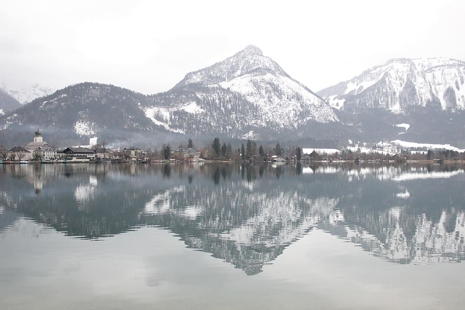 Mountains, Winter, Snow, Cold, Lake, mirroring, glacier, alpine HD wallpaper