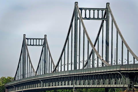 bridge, architecture, building, metal frame, suspension bridge HD wallpaper
