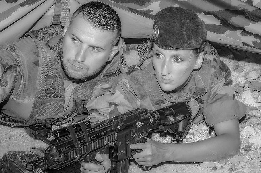 team, military, training, man, woman, gun, war, armed Forces HD wallpaper