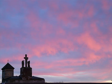Sunset, Clouds, Afterglow, Church, sky, abendstimmung, romance HD wallpaper