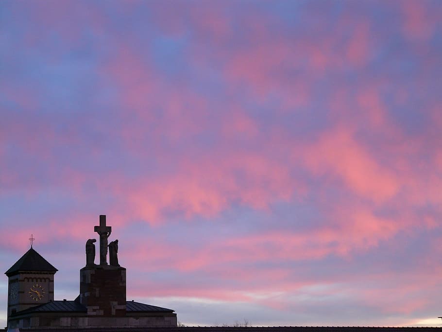 Sunset, Clouds, Afterglow, Church, sky, abendstimmung, romance HD wallpaper