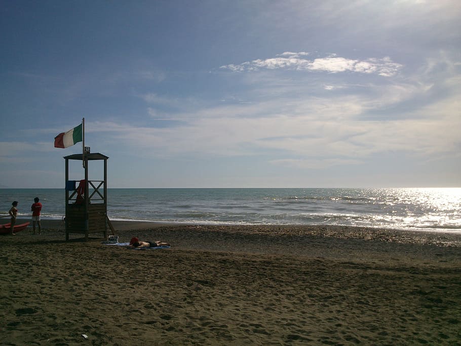 sea, beach, sand, land, water, sky, horizon over water, cloud - sky HD wallpaper