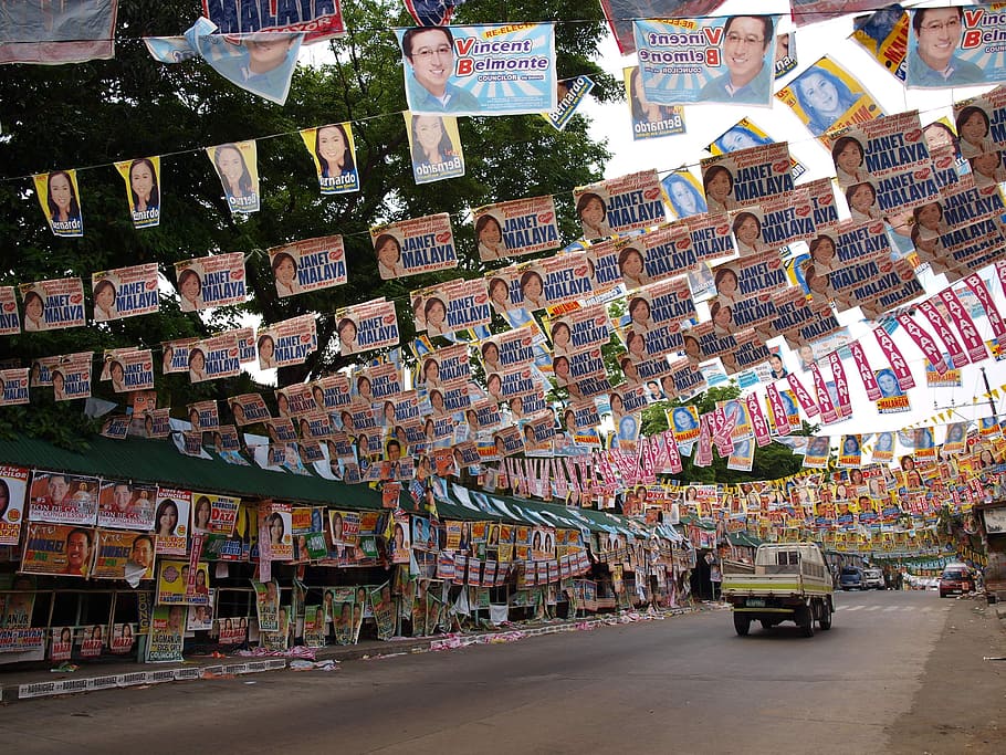 presidential street buntings over street, election, campaign