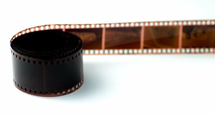 brown camera film roll, filmstrip, photo, material, photography, HD wallpaper