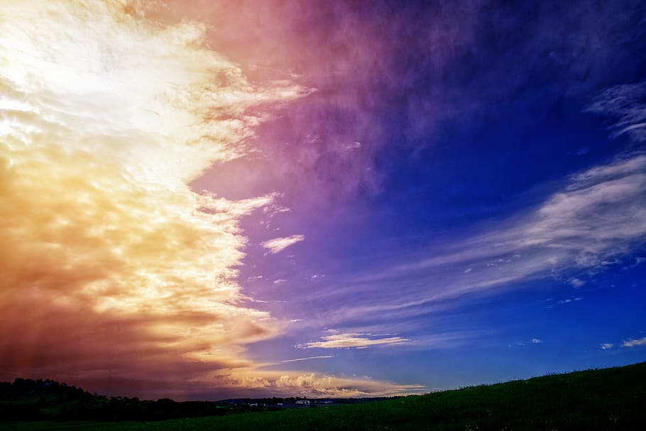 sky, clouds, gwitter clouds, thunderstorm, covered, sun, sunbeam HD wallpaper