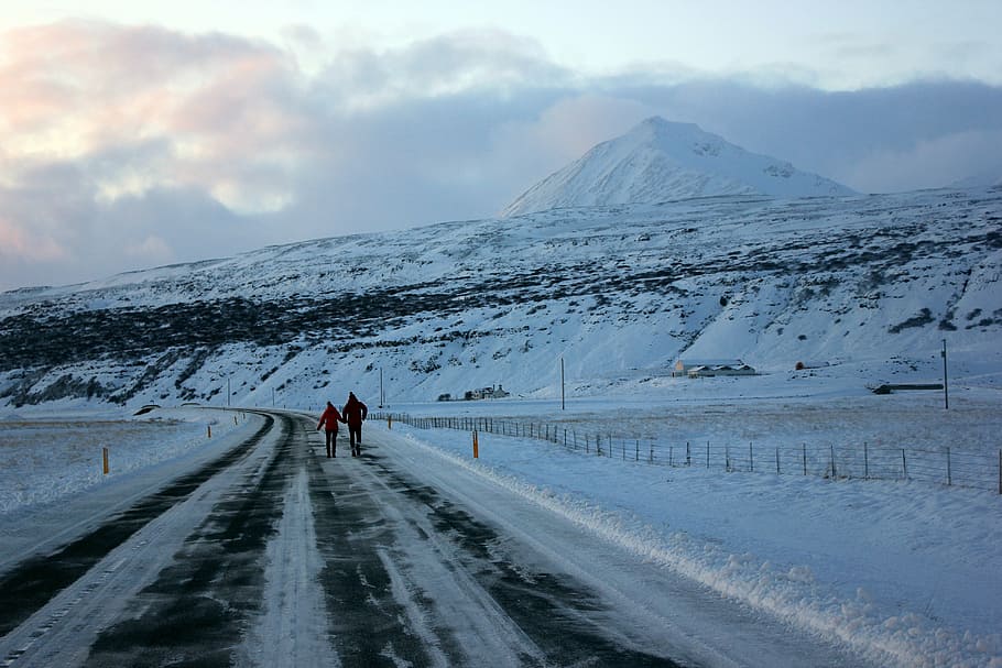 road, mountain, people, sky, ice, nature, person, man, silhouette HD wallpaper