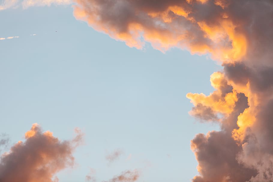 columbus clouds, worm's-eye view of sky with clouds, orange, cloudscape HD wallpaper