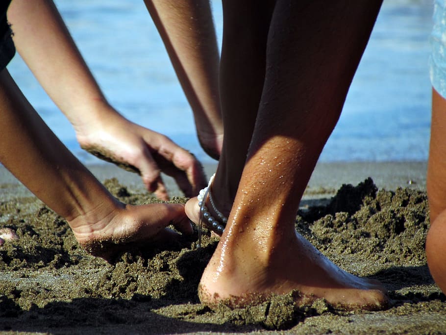 Sand, Game, Sea, between, beach, low section, mid adult, day HD wallpaper