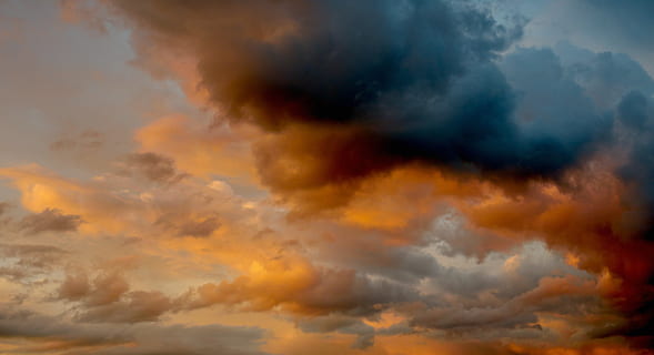 orange, gray, and black clouds, sky, thunderstorm, evening sun HD wallpaper