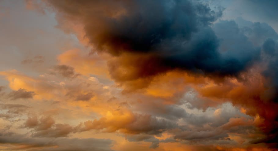 orange, gray, and black clouds, sky, thunderstorm, evening sun HD wallpaper