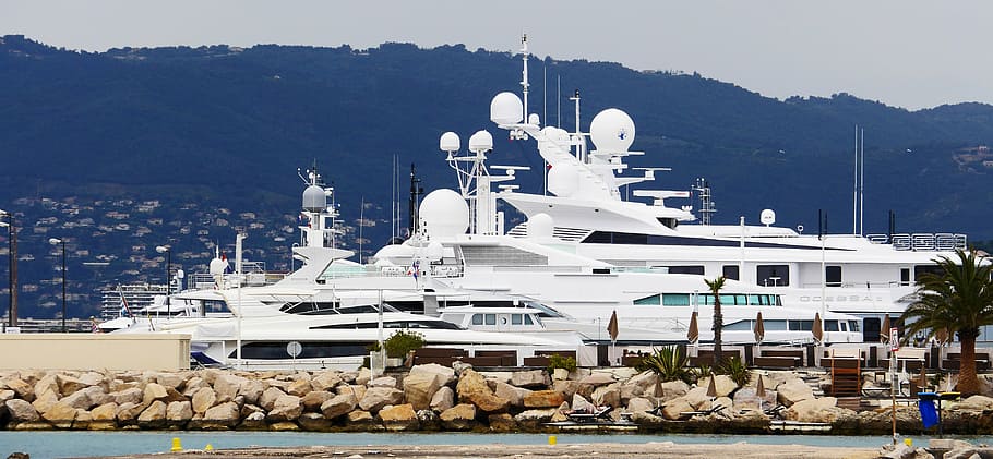 Yachts, Constructions, Cannes, boat harbour, marina, radar, HD wallpaper