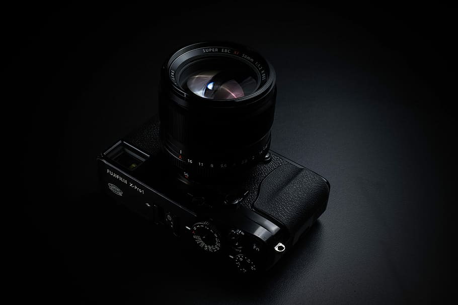 black DSLR camera, lens, digital camera, fujifilm, purple, photography themes