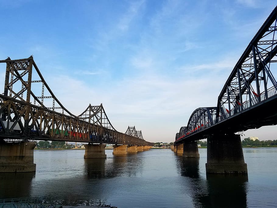 the yalu river, the scenery, dandong, bridge, urban, bridge - man made structure, HD wallpaper