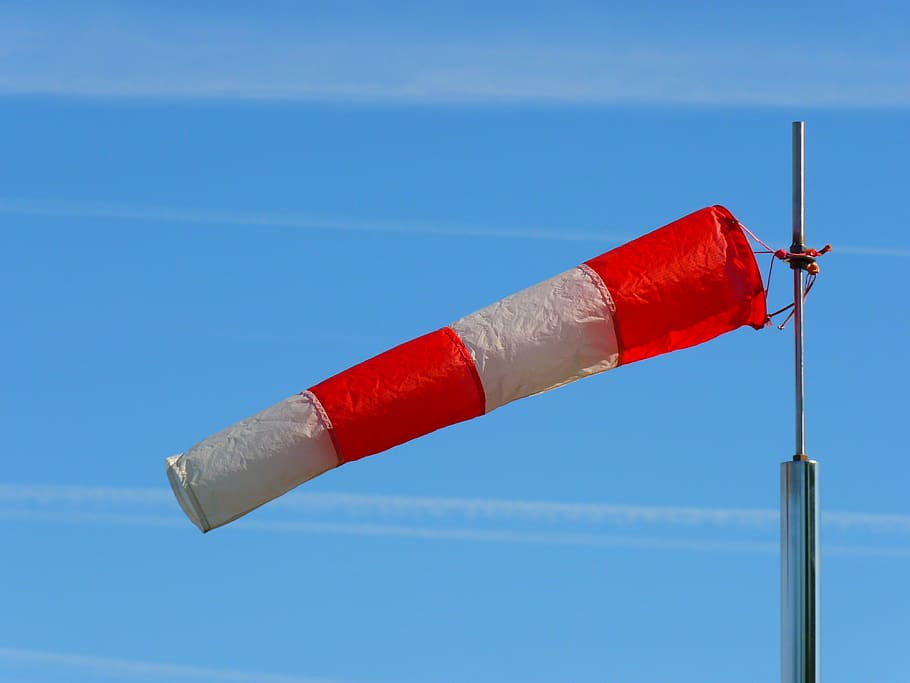 wind sock, wind direction, anemometer, airport, sky, red, blue HD wallpaper