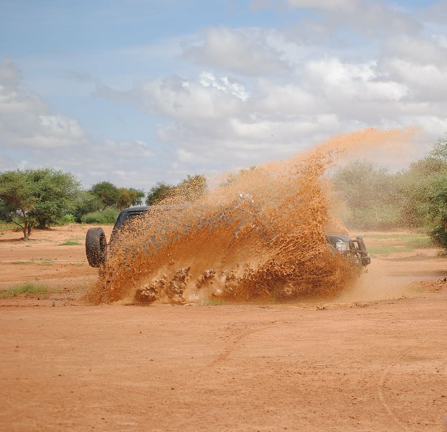 mud, 4x4, splashes, all terrain, car, niger, africa, sun, sky HD wallpaper