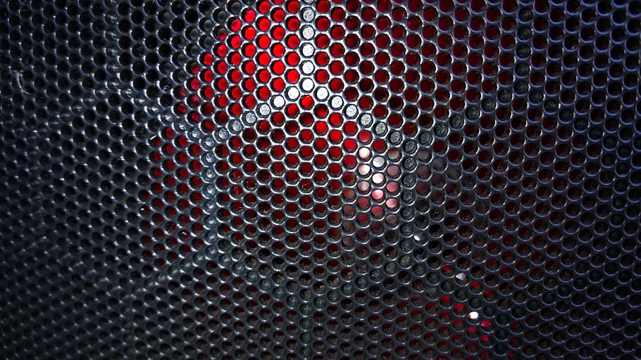 sound, speaker, net, red, perforation, full frame, close-up