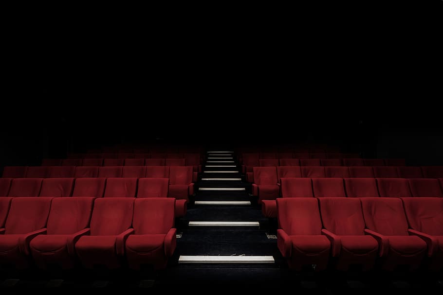 HD wallpaper: red cinema chair, empty theater seats with dim light,  interior | Wallpaper Flare
