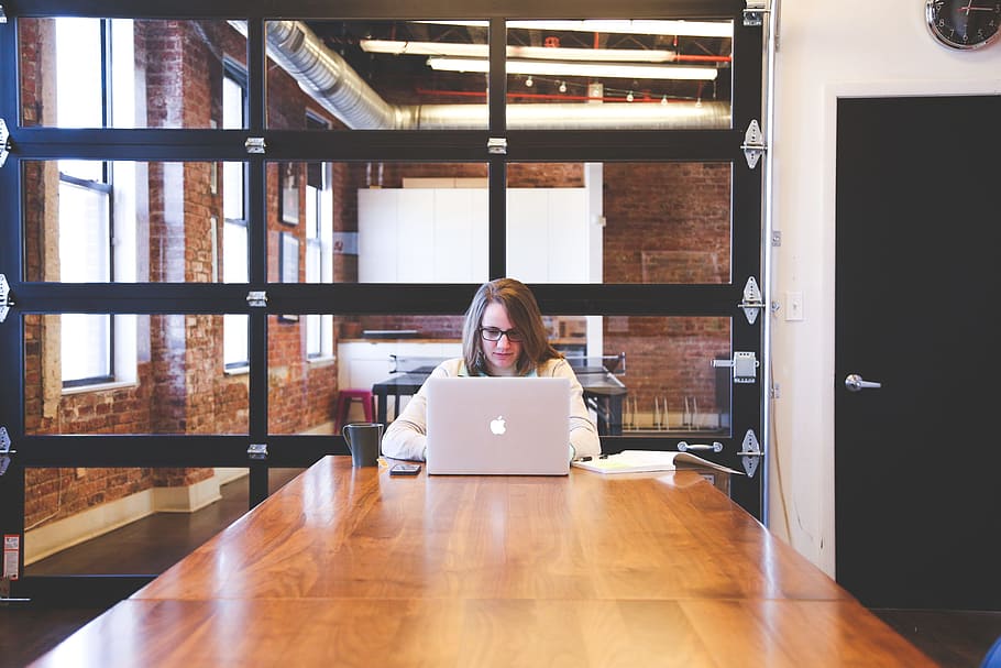 woman in white long-sleeved shirt using MacBook, student, typing HD wallpaper