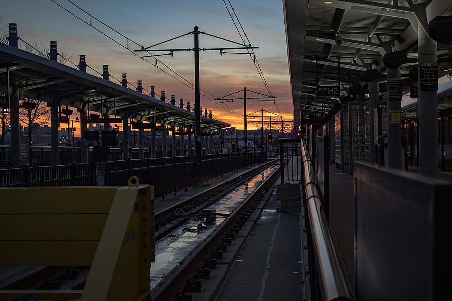 Hoboken Light Rail Station, electric train rail, train tracks HD wallpaper