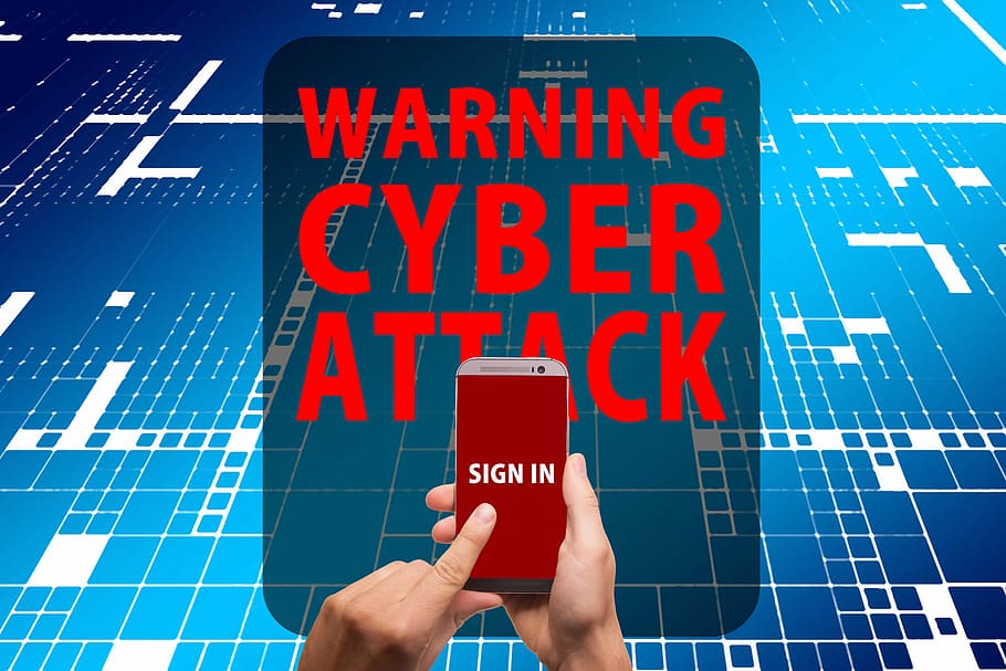 warning cyber attack, encryption, smartphone, mobile phone, finger
