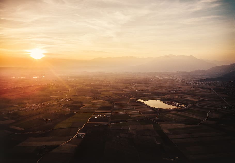 Sunset, Countryside, Twilight, cityscape, architecture, sunlight HD wallpaper