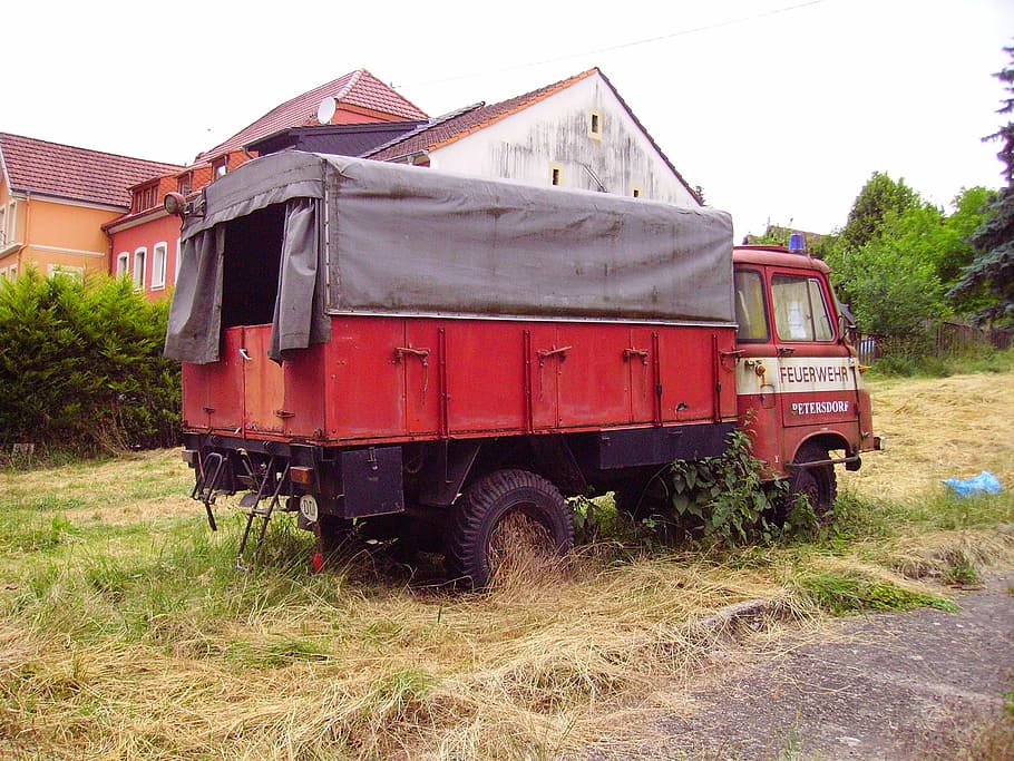 fire, fire truck, old vehicle, scrap, red, grunge, transportation, HD wallpaper