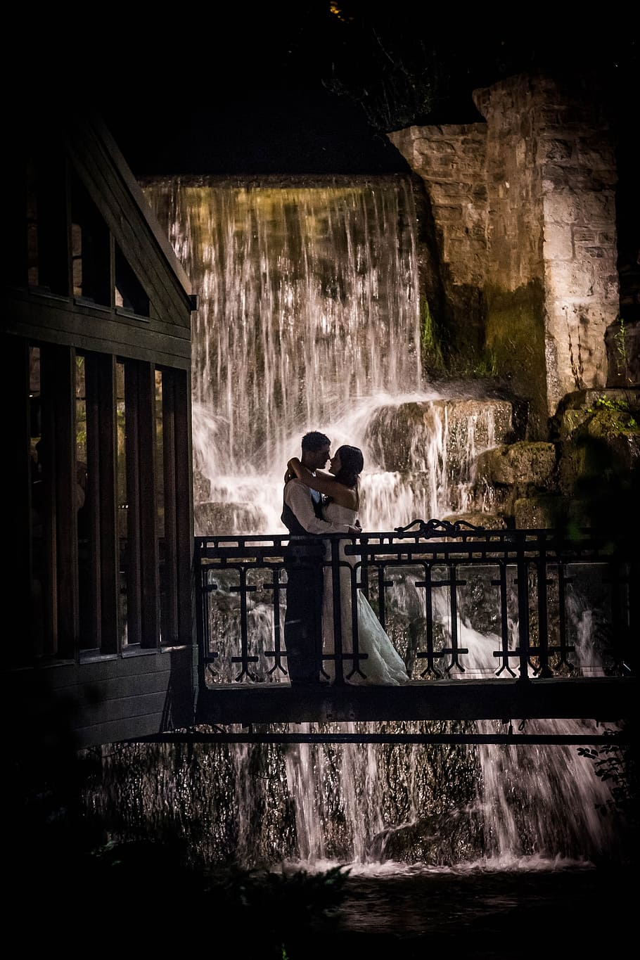nature, falls, infrastructure, bridge, people, man, woman, couple HD wallpaper
