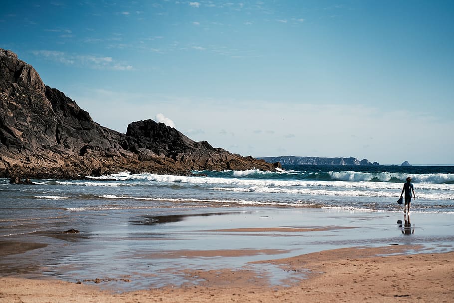 brittany, sea, beach, water, land, sky, beauty in nature, scenics - nature HD wallpaper