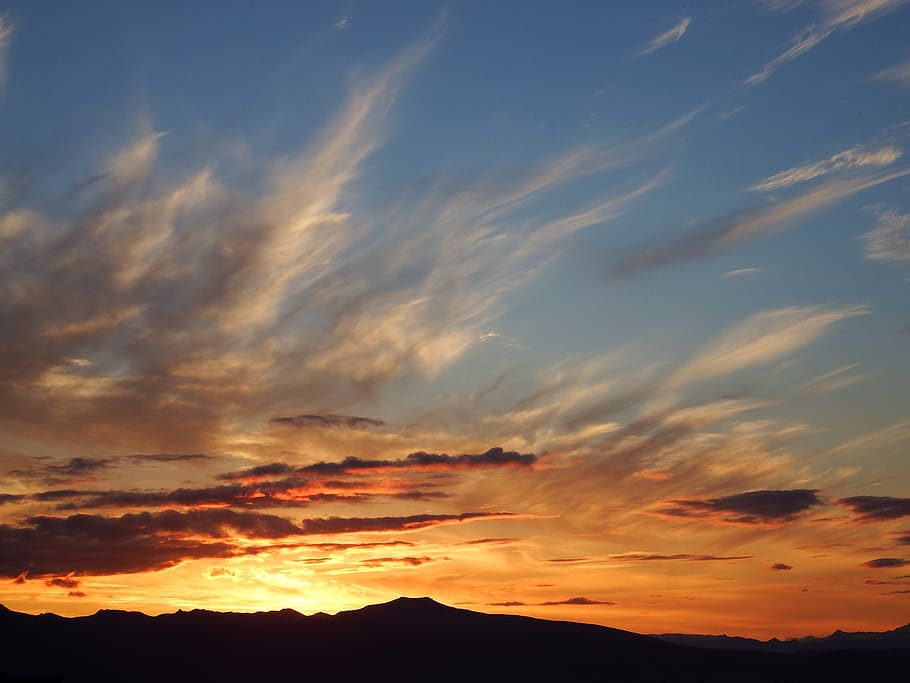 sunset, clouds, evening, sky, mountains, landscape, summer HD wallpaper