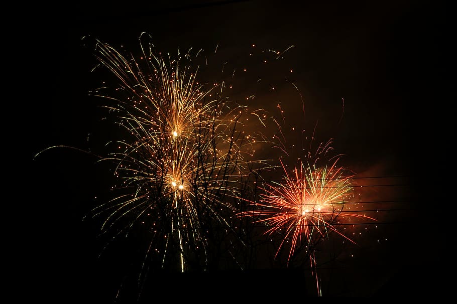 fireworks, light, heaven, dark, the feast of the, new year HD wallpaper