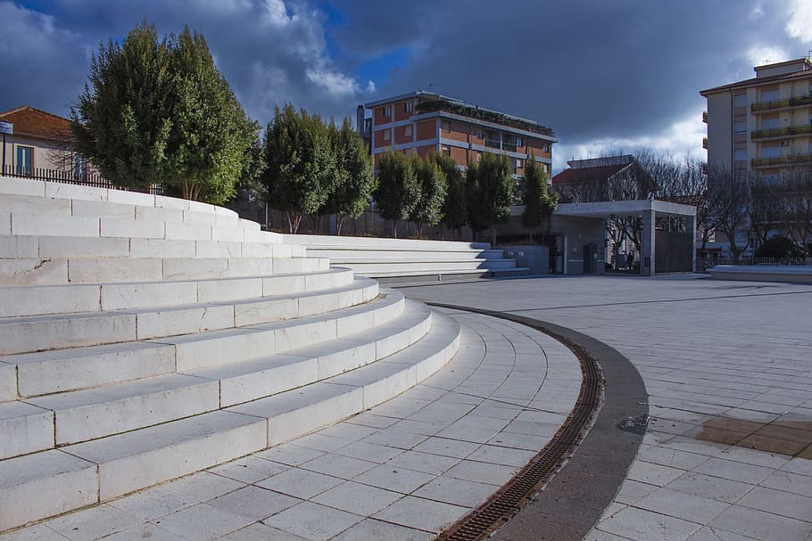 Bianca, Piazza, Trees, Architecture, italy, sky, clouds, stairs HD wallpaper