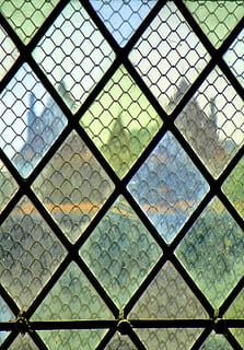 clear glass panel with black frame, window, castle, colours HD wallpaper
