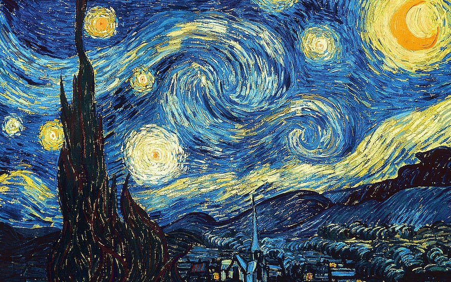 Starry night by Vincent Van Gogh, starry sky, oil painting, abstract, HD wallpaper