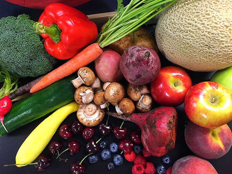 assorted Vegetables and Fruits, blueberry, bell pepper, healthy