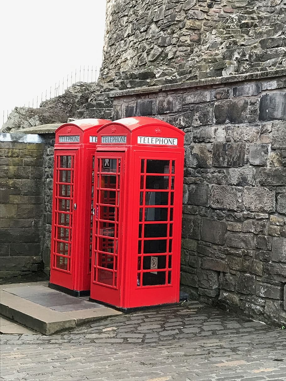 edinburgh, castle, cabin, red, telephone booth, wall - building feature HD wallpaper