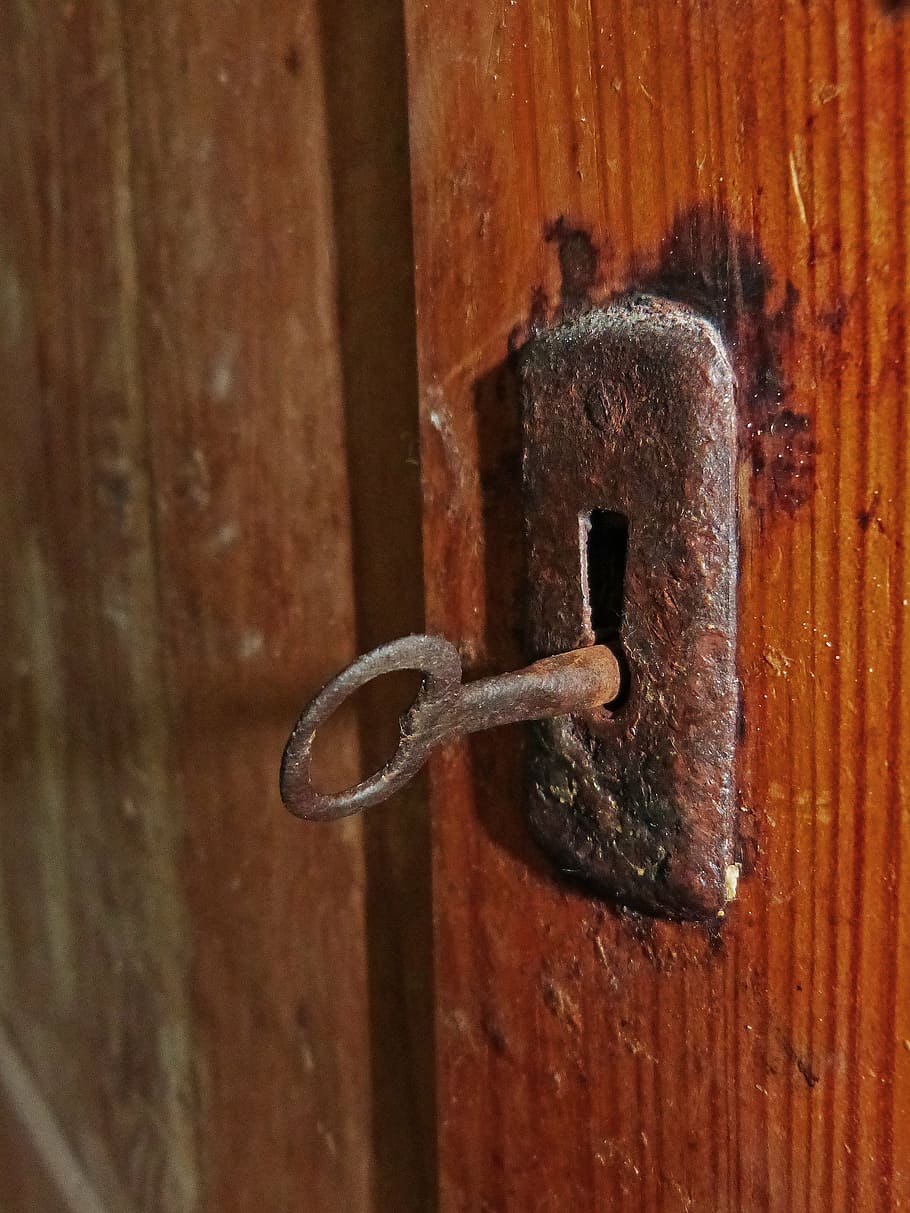 key, lock, wood, metal, door, entrance, rusty, wood - material HD wallpaper