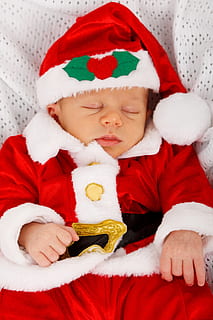 baby in santa claus costume, adorable, celebration, child, christmas HD wallpaper