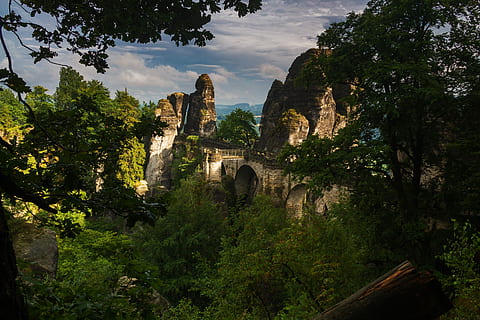 bastei, bridge, rathen, view, saxon switzerland, places of interest HD wallpaper