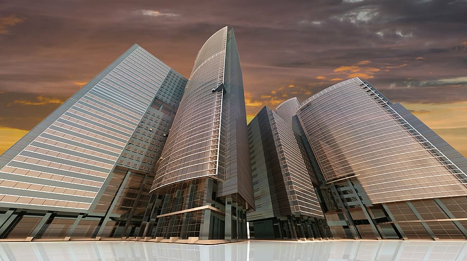 worm's eye view photography of gray high-rise buildings, skyline HD wallpaper