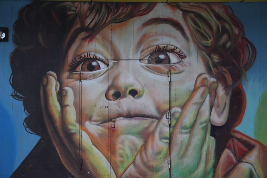 boy painting, graffiti, face, hauswand, close-up, headshot HD wallpaper