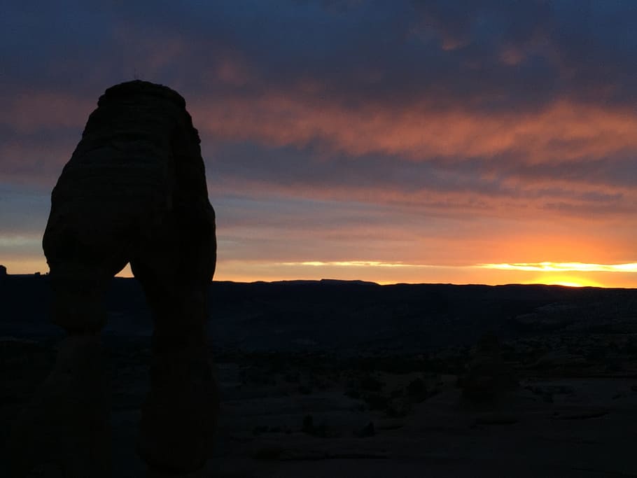 sunset, moab, desert, sky, cloud - sky, silhouette, beauty in nature HD wallpaper