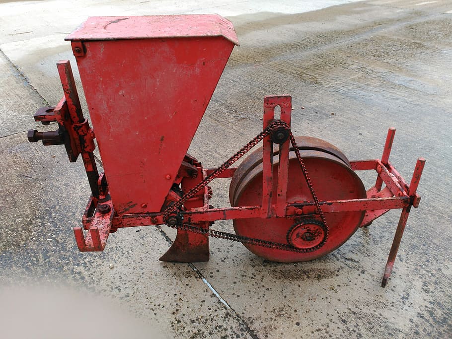 corn planter, machine, old, iron, collector, agricultural, oxide HD wallpaper