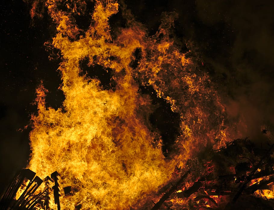 red flame, fire, flames, hot, burn, heat, bonfire, inferno HD wallpaper