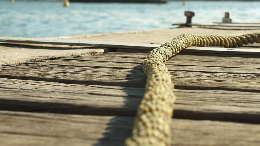 rope, deck, sea, maritime, wood, macro, water, wood - material HD wallpaper