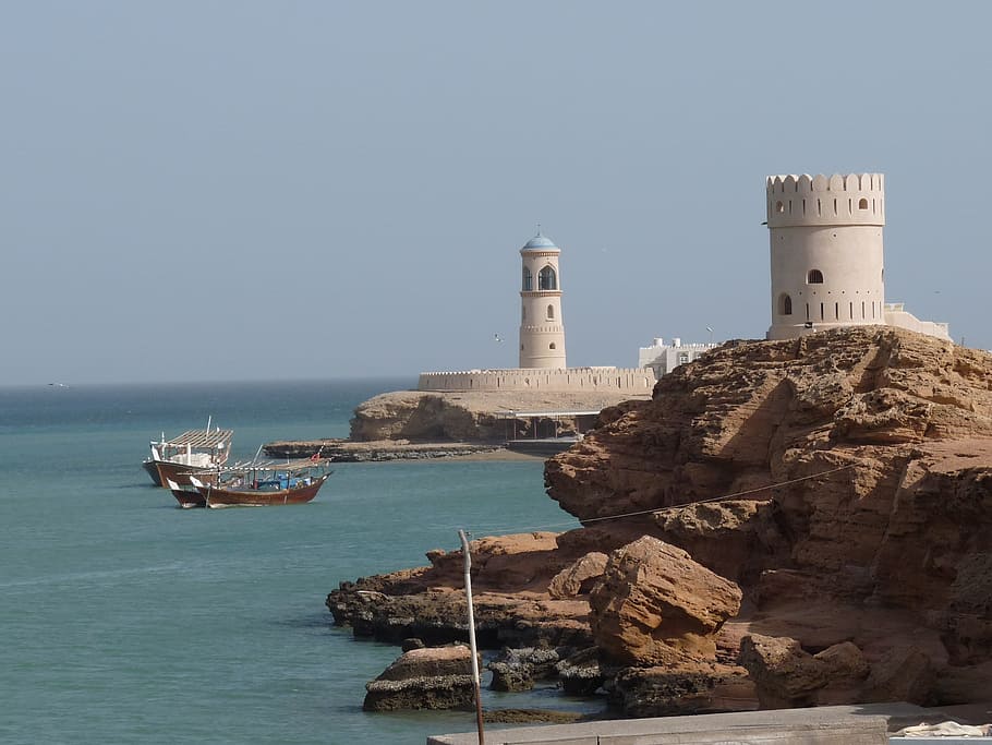 white watch tower near sea, Fortress, Lighthouse, Sky, rock formations HD wallpaper