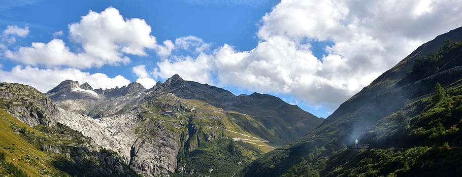 furka pass, steam railway, alpine, valais, switzerland, mountain, HD wallpaper